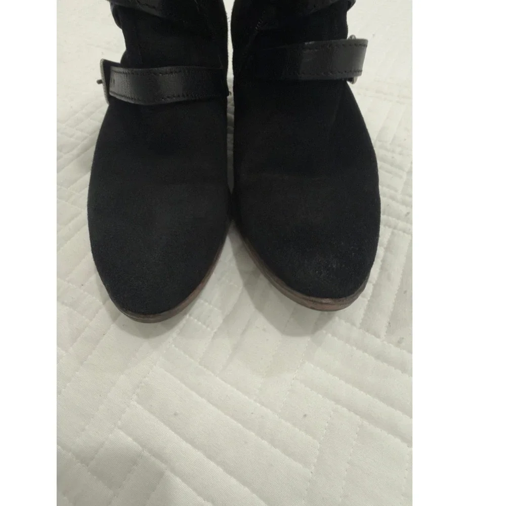 Miz Mooz Black Suede Leather Buckle Strap Ankle Boots Size 41 Western Booties